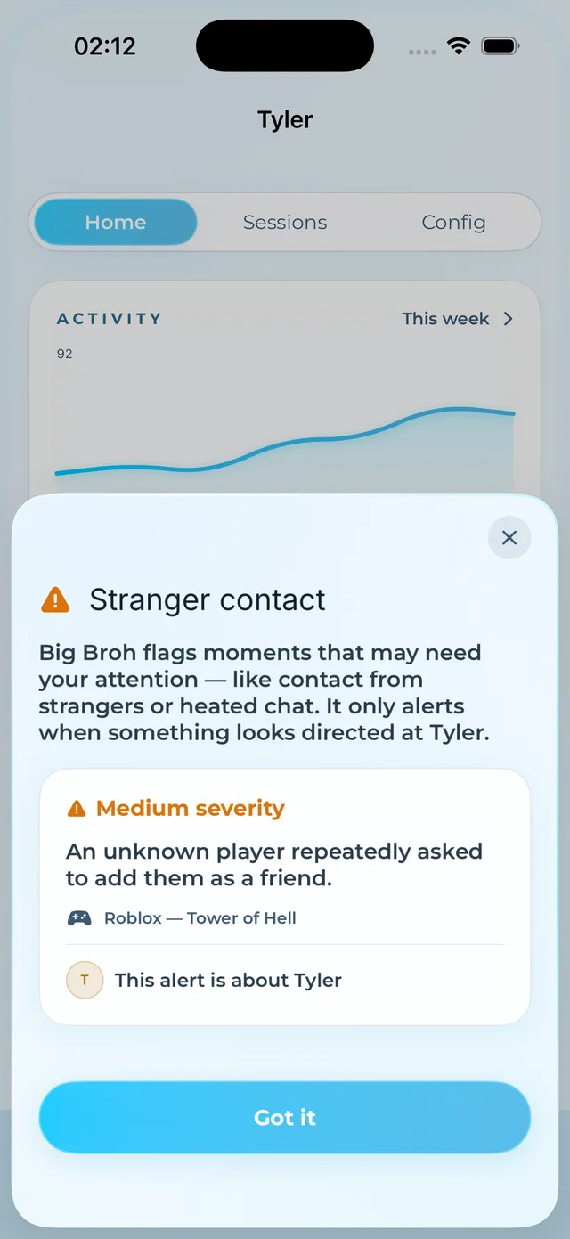 Parent dashboard: a stranger-contact alert, explained